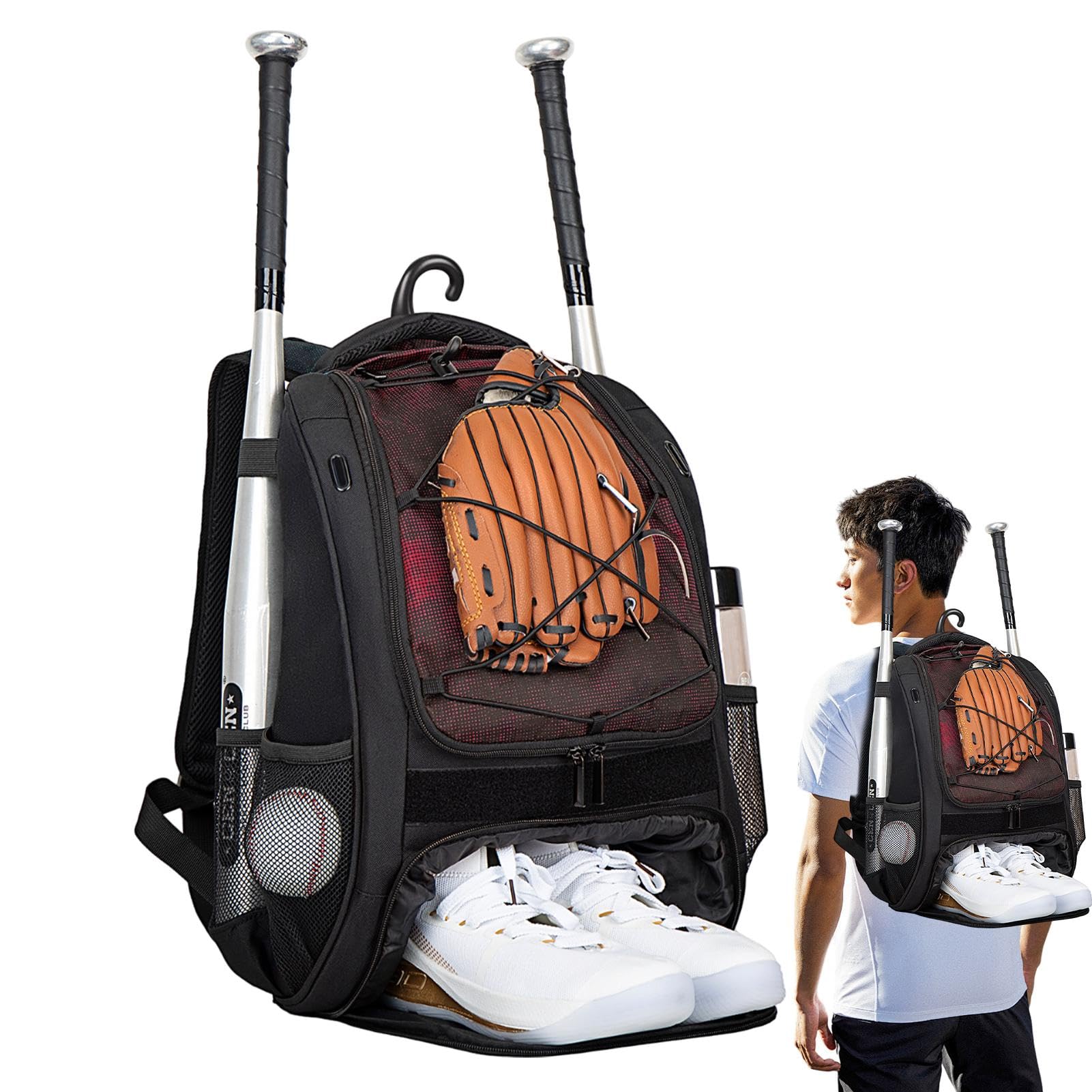 Mochila de béisbol para niños con compartimento para zapatos, mochila de sóftbol | Mochila de béisbol juvenil de gran capacidad para cascos, murciélagos, equipo para jóvenes y adultos, zapatos