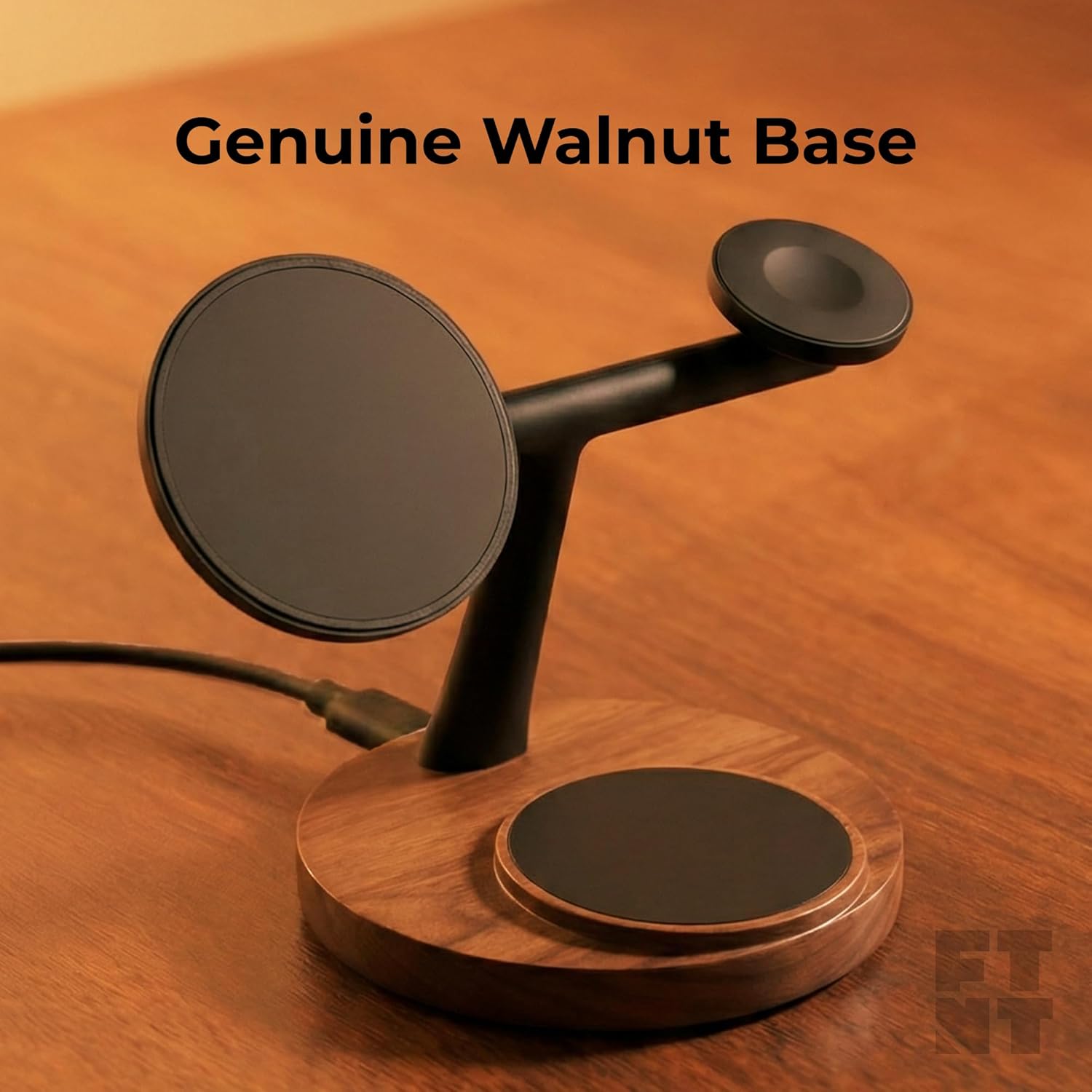 ZenStand Wireless Charging Station, 3 in 1 Charger, Genuine Wood Design, Compatible with MagSafe, Compatible with Apple Watch, Desk Accessory, 15W, Charger Station, Power Adapter/Cable Not Included