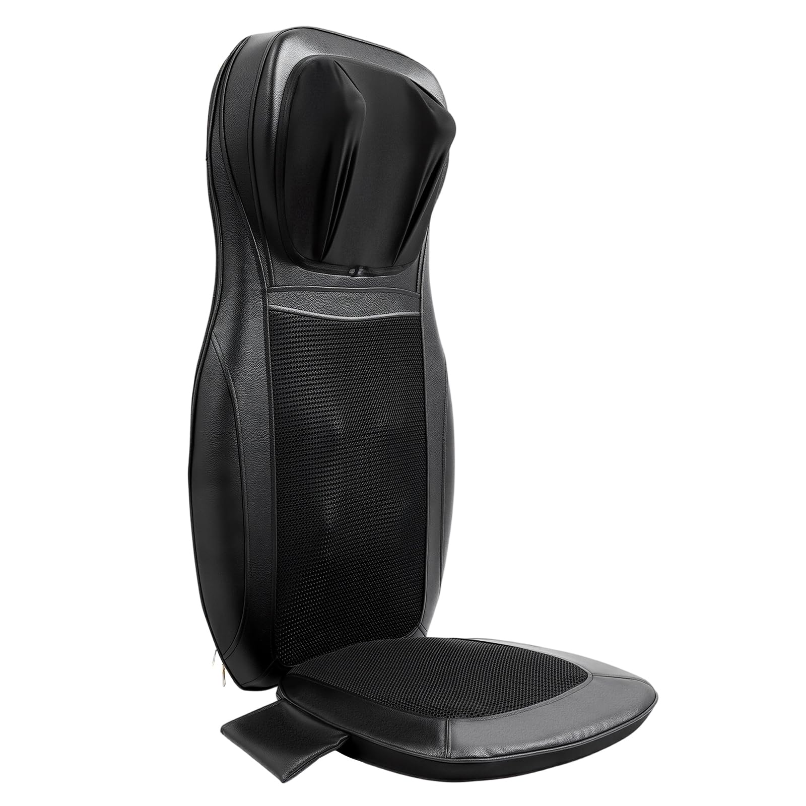 Cuscino massaggiante con calore Shiatsu, cuscino massaggiante con impasto, rullo, vibrazione e compressione dell'aria, 3 modalità massaggio, 4 motori vibranti (nero)