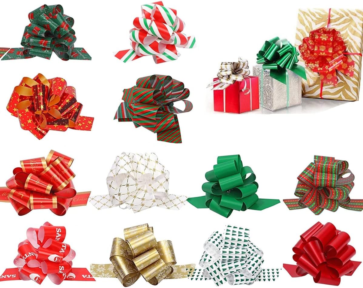 12 PCS Christmas Pull Bows for Gifts, Xmas Wrapping Ribbons and Bows