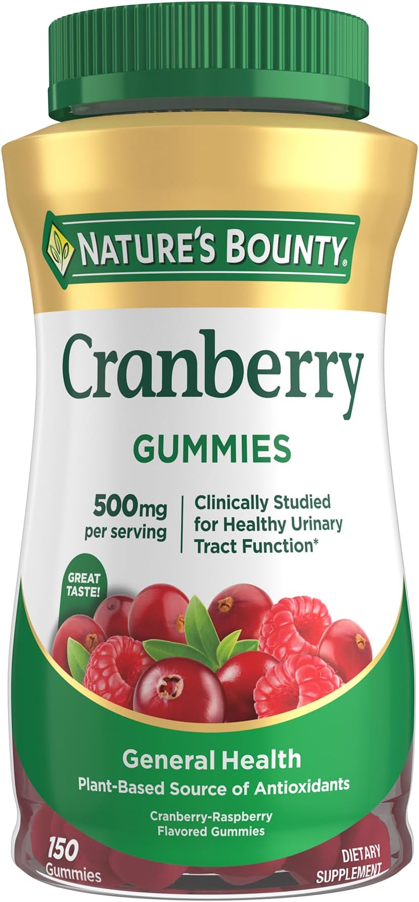 Cranberry Gummies, Urinary Tract Support, 500 mg, Cran-Raspberry Flavor, 150 Ct