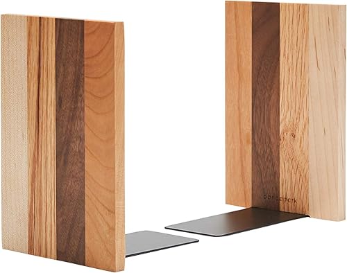 Miniatura 11 de Pandapark Sujetalibros decorativos de madera, sujetalibros antideslizante para estantes, sujetalibros resistentes, soporte para libros y CD, 1 par