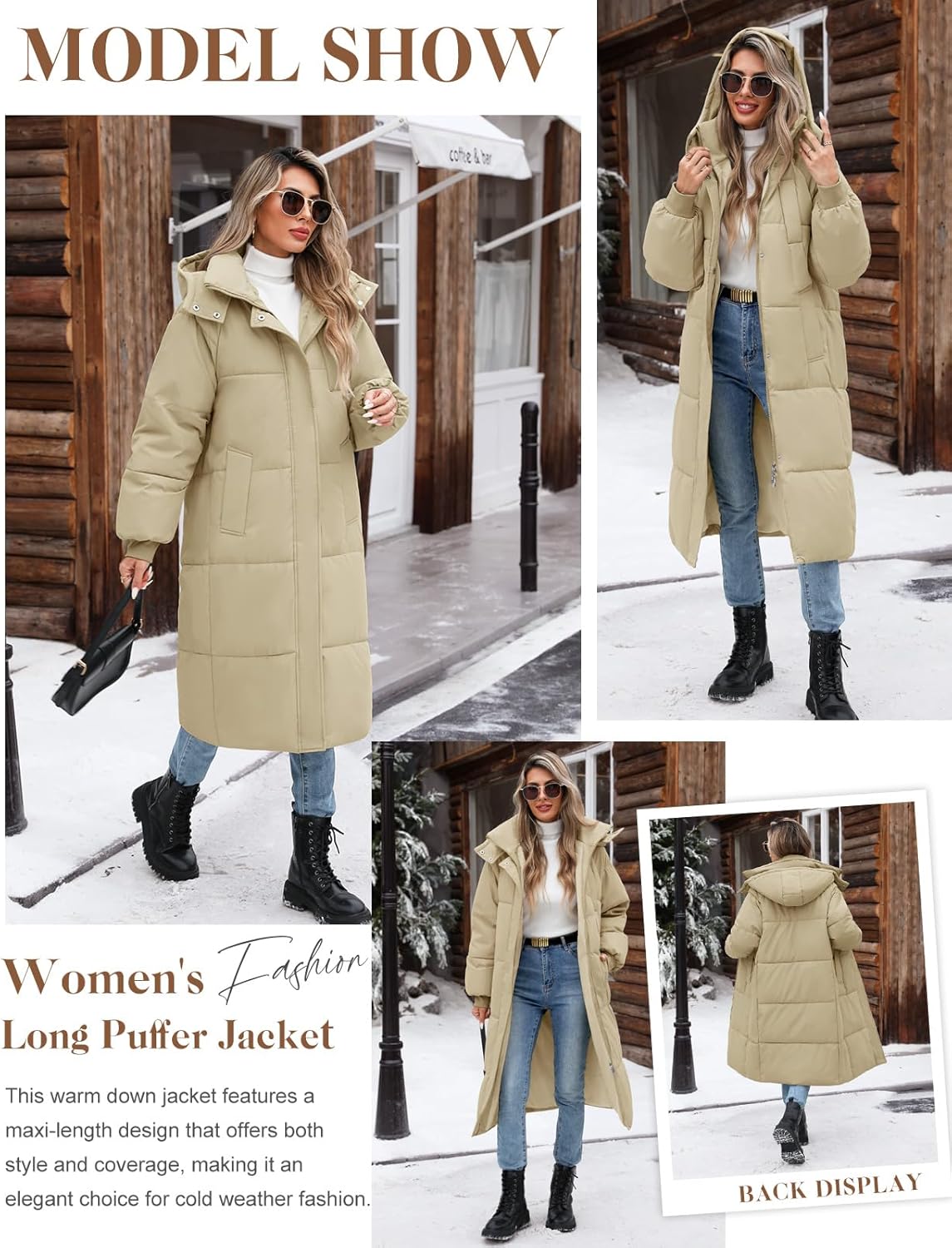 Women's Long Puffer Coat - Warm Winter Quilted Jacket Full Length Zip Up Down Coat Thickened Puffy Parka with Hood - Image 3