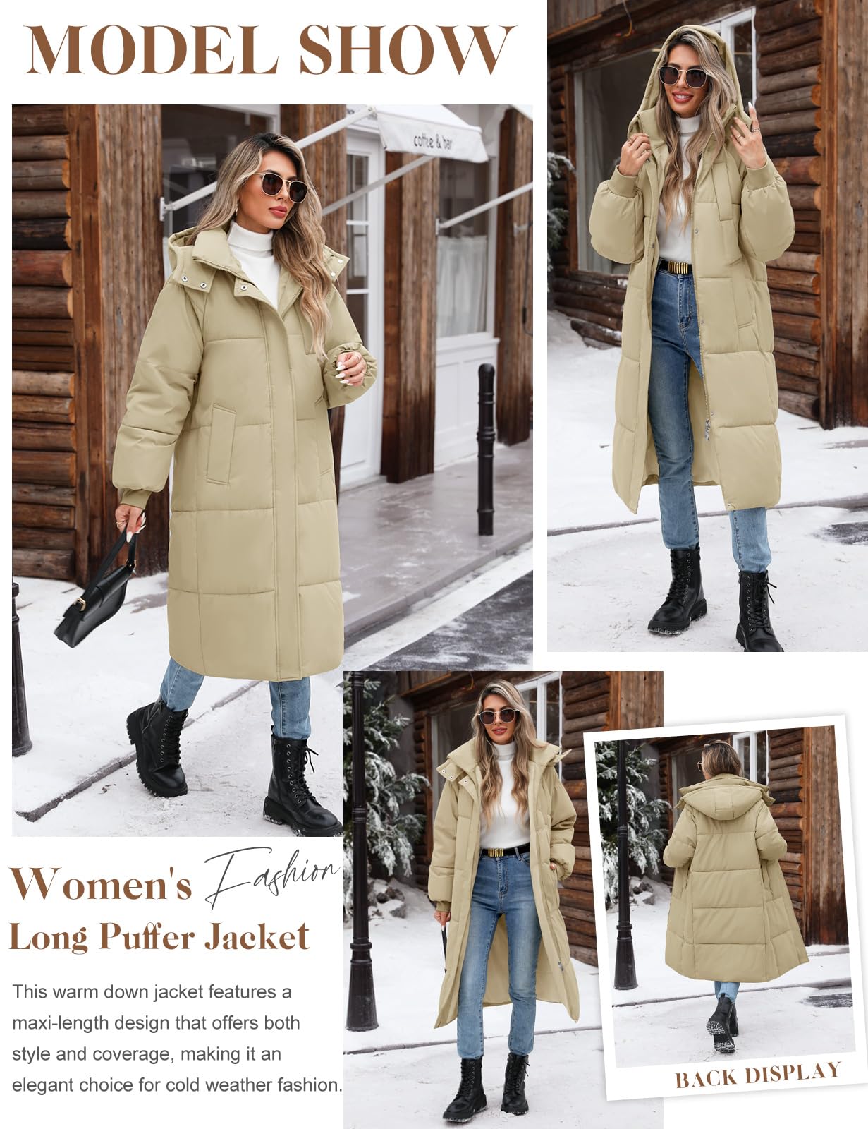 Abrigos Largo Mujer Invierno Chaqueta Acolchada Gruesa Parka con Capucha Abrigo Plumas Chaqueta de Plumón Chaqueta Cálida de Algodón a Prueba de Viento con Cremallera Bolsillos