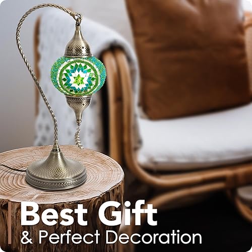 Miniatura 4 de Yarra-Decor Lámpara de mesa de mosaico turco marroquí con base de bronce, 3 opciones de color, hecha a mano, cuello de cisne, mosaico Tiffany,