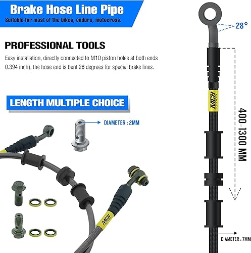 Miniatura 3 de Fewfuss Manguera de aceite de freno hidráulico para motocicleta, tubo de aceite de embrague de freno de acero trenzado para motocross, parte negra,