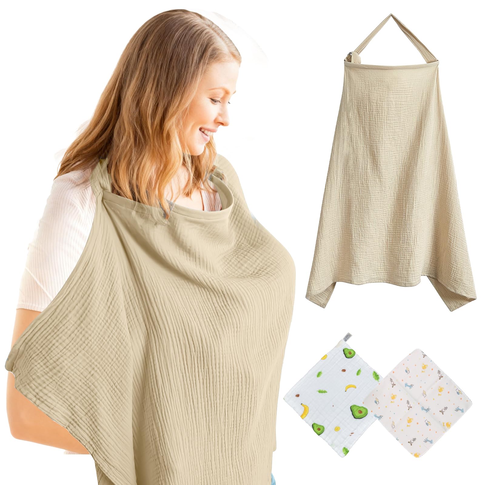 Solivive 105x71cm Stilltuch für Unterwegs,Atmungsaktive Baumwolle Stilltuch,Verstellbare Schultergurte Stillschal,Vollständiger Sichtschutz,Geeignet für Autositze und öffentliche Orte (Khaki)