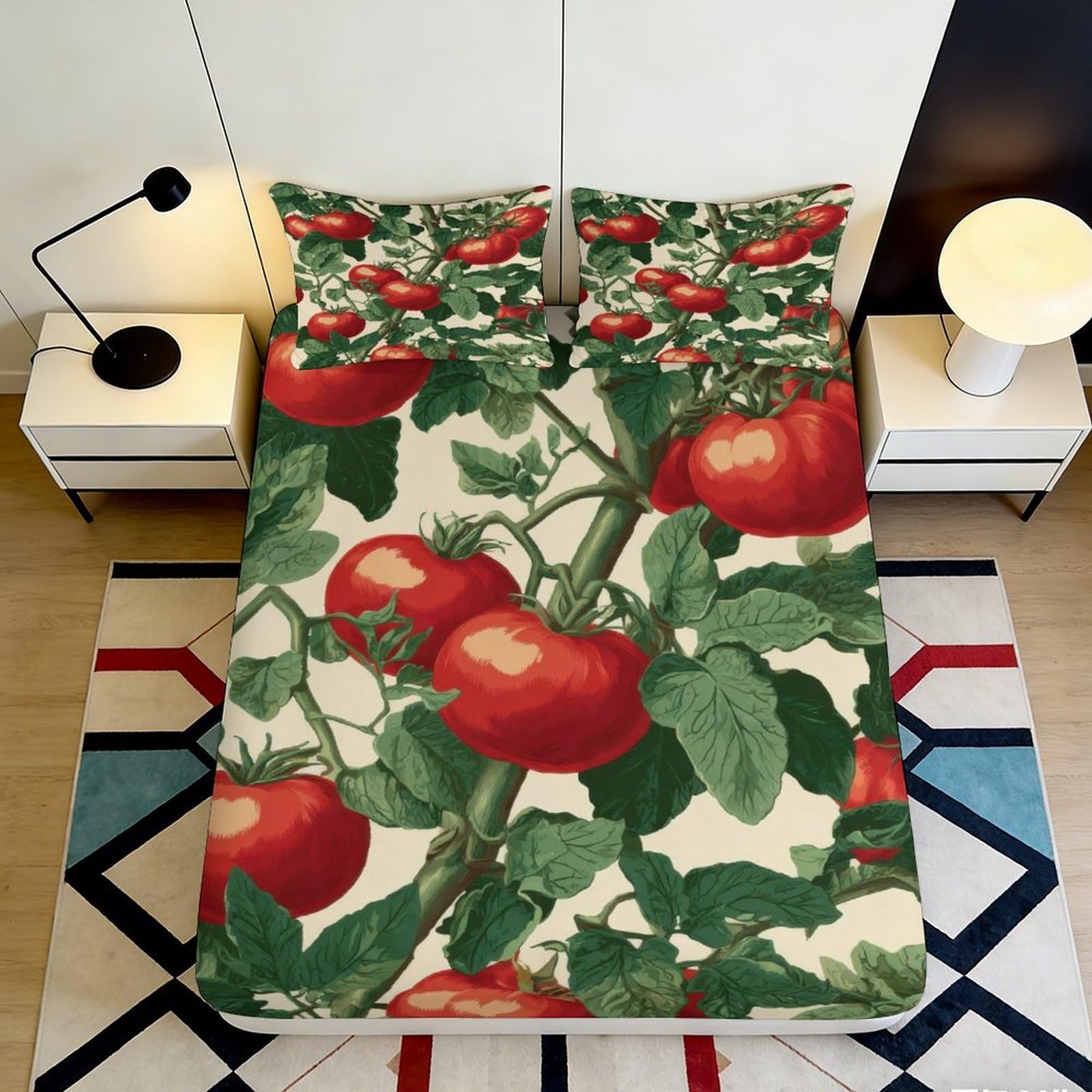 K1r3d9e5 Style-6 3D Printed Tomato Plant Fitted Sheet Microfiber Bed Cover Red Green Botanical Mattress Cover For Bedroom Guest Room 90X200x25cm