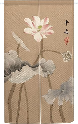 ChloropLastid Cortina de puerta de pintura tradicional china tapiz de loto rosa para colgar en la pared división de dormitorio noren japonés divisor