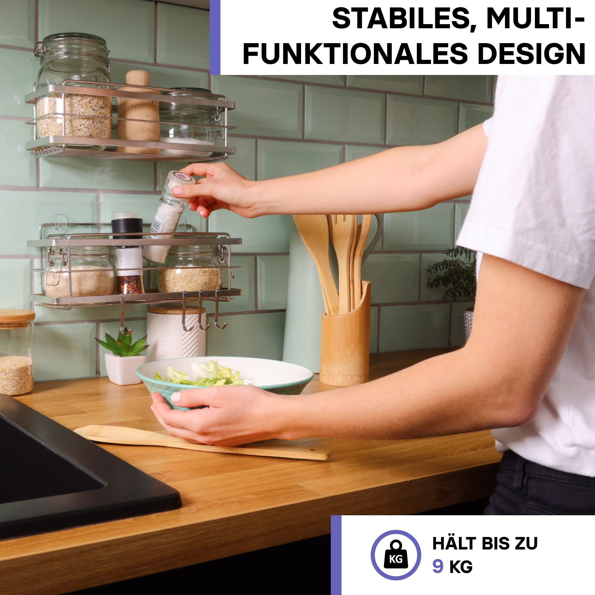 KINCMAX 2X Duschablage ohne Bohren - Edelstahl Badezimmer Organizer - Duschregal ohne Bohren - Badaccessoires - Duschkorb selbstklebend mit Haken - Shower Shelf - Silber