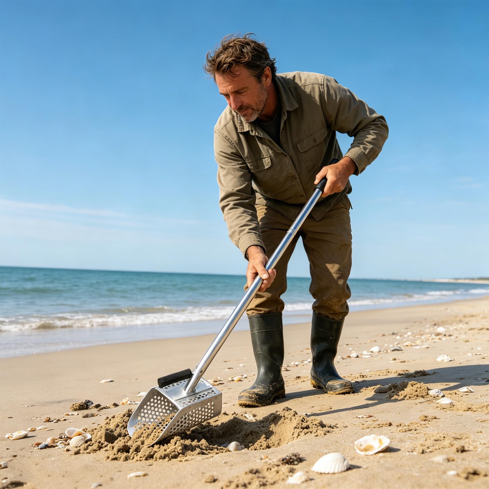 Pala da Spiaggia con Manico Ergonomico Pesante in Acciaio Inossidabile e Estensibile da 42,5 Pollici per Scavo e Ricerca Tesori