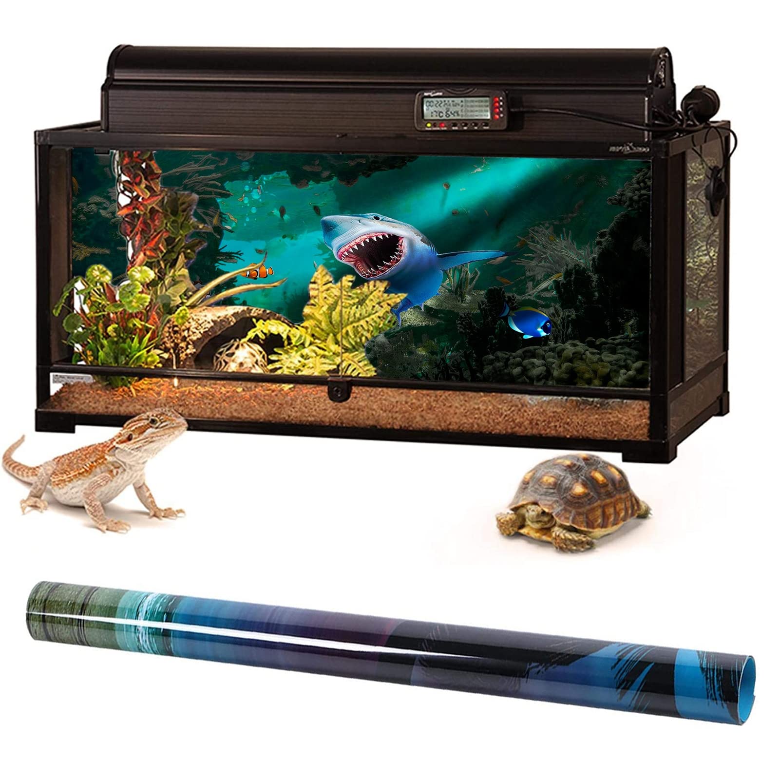 Fond d'aquarium - Images - Effet 3D - Poster adhésif en PVC - Baleines - Décoration en papier - 122 x 76 cm