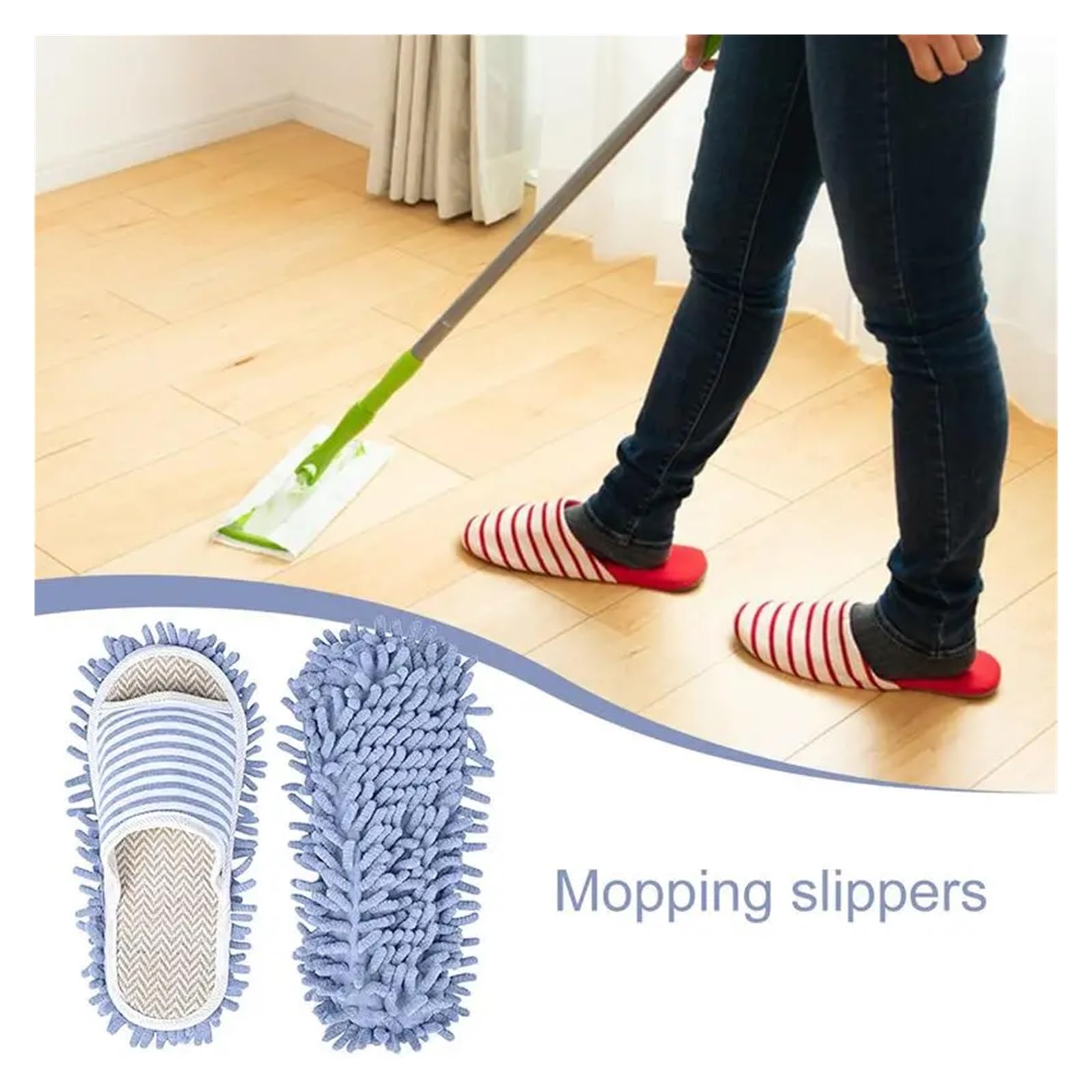 Zapatillas con mopa Zapatillas de fregona Lavables Que ahorran Trabajo for Limpieza Suelo Zapatilla Microfibra Desmontable for Polvo for Fregar el Pelo(S)
