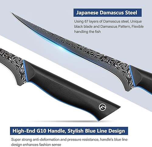 Miniatura 2 de Cuchillo de filete de 7 pulgadas, cuchillo para deshuesar carne ultra afilado en acero japonés de Damasco de 67 capas, cuchillos de pescado
