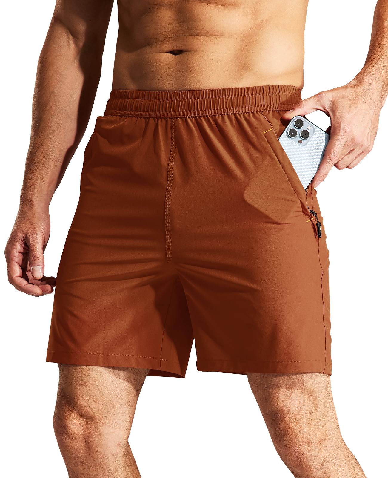 MIER Men's 7 Inch Athletic Shorts with 3 Zipper Pockets, Dry Fit