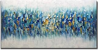 AMEI Art Paintings,24x48Inch 3D Hand Painted on Canvas Teal Blue Rhapsody Abstract Paintings Seascape Artwork Simple Modern Home Decor Textured Oil Painting Stretched and Framed Ready to Hang