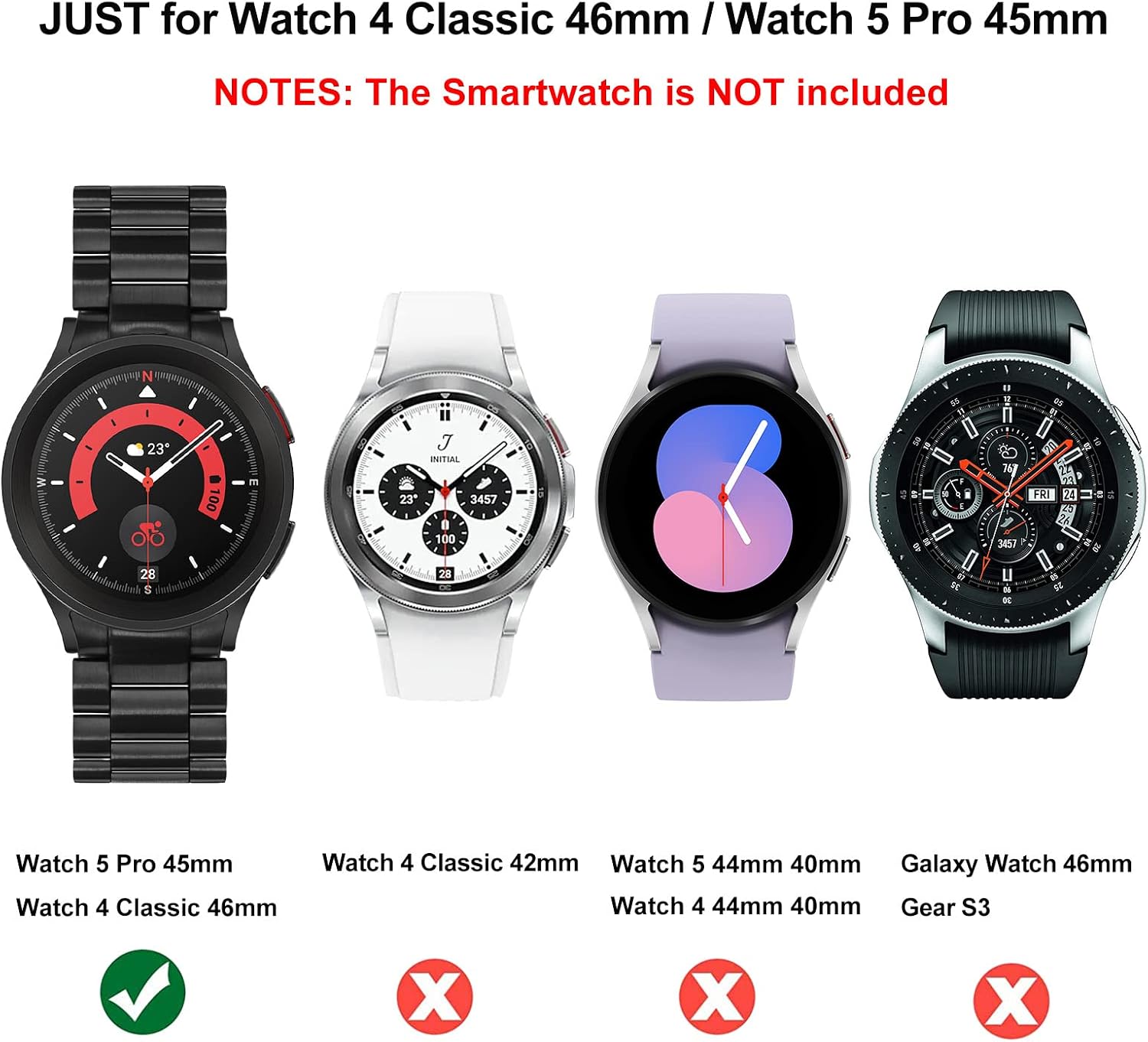 TRUMiRR No Gap Band + Protective Case + Bezel for Galaxy Watch 4 Classic 46mm, Solid Stainless Steel Metal Bands Replacement Strap for Samsung Galaxy Watch 5 Pro 45mm