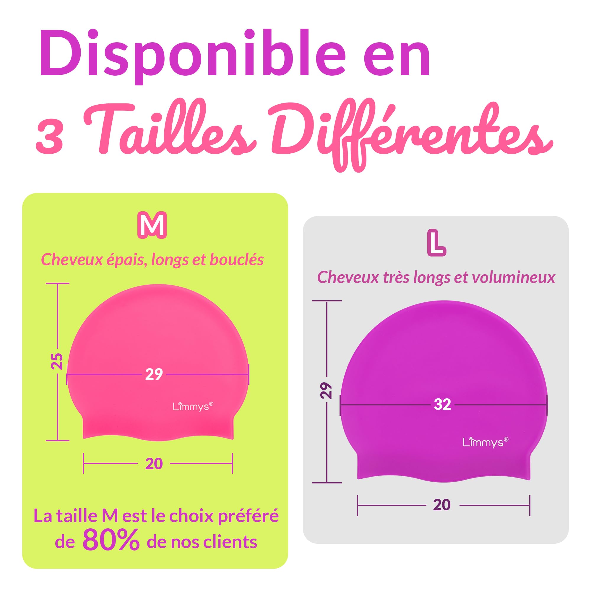 Limmys Bonnet de bain cheveux longs silicone extensible sans latex antidérapant