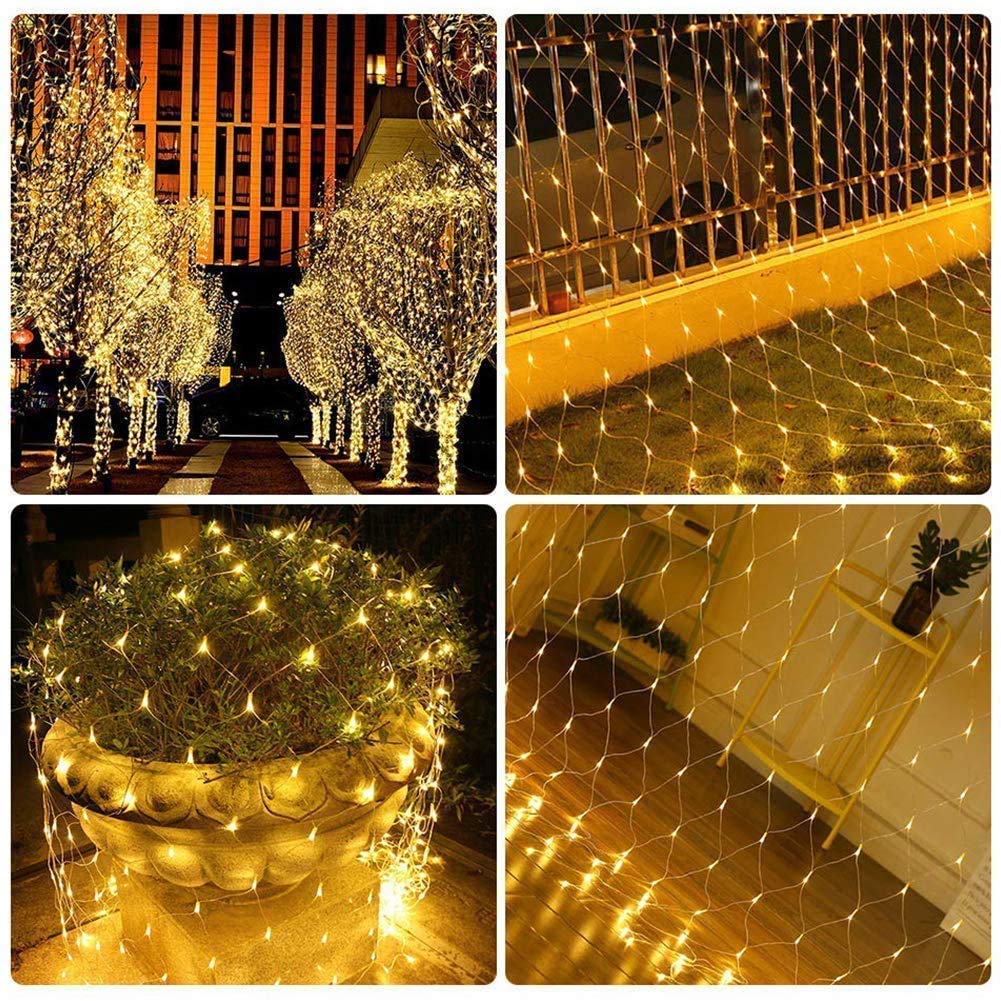 200LED Solar Lichternetz Außen,KINGCOO Wasserdicht 3x2m Solar Mesh Net Fee Lichterkette 8Modi Lichtervorhang Weihnachtsbeleuchtung für Garten Partydekoration Geburstag Hochzeit Wohnzimmer (Warmweiß-1)