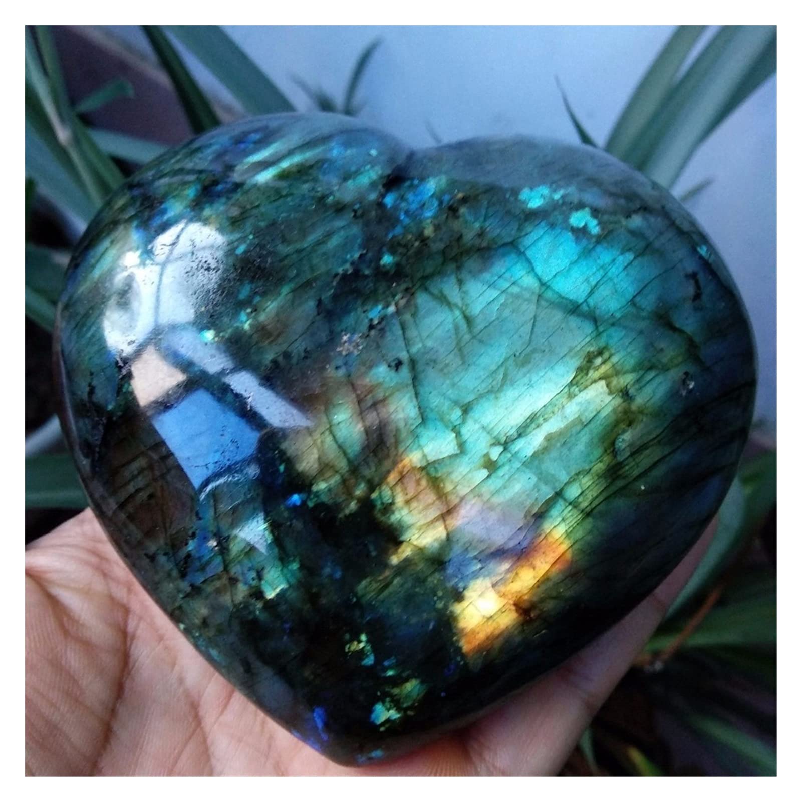 Piedras de cristal naturales talladas en corazón de labradorita y moonstone de 4-5cm