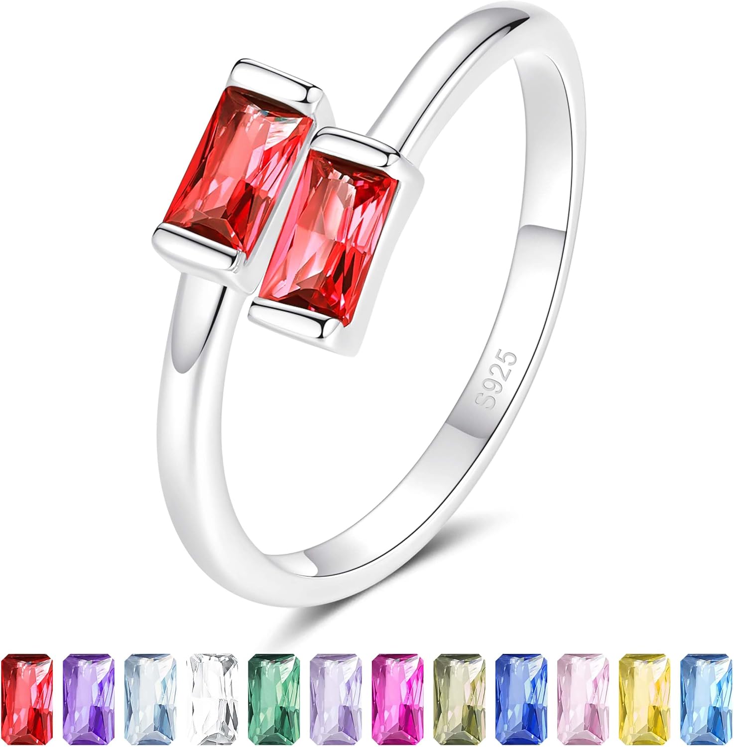 925 Sterling Silver Birthstone Rings for Women Dainty Adjustable Stackable Ring Engagement Wedding Promise Rings Birthday Christmas Valentines Jewelry Gift