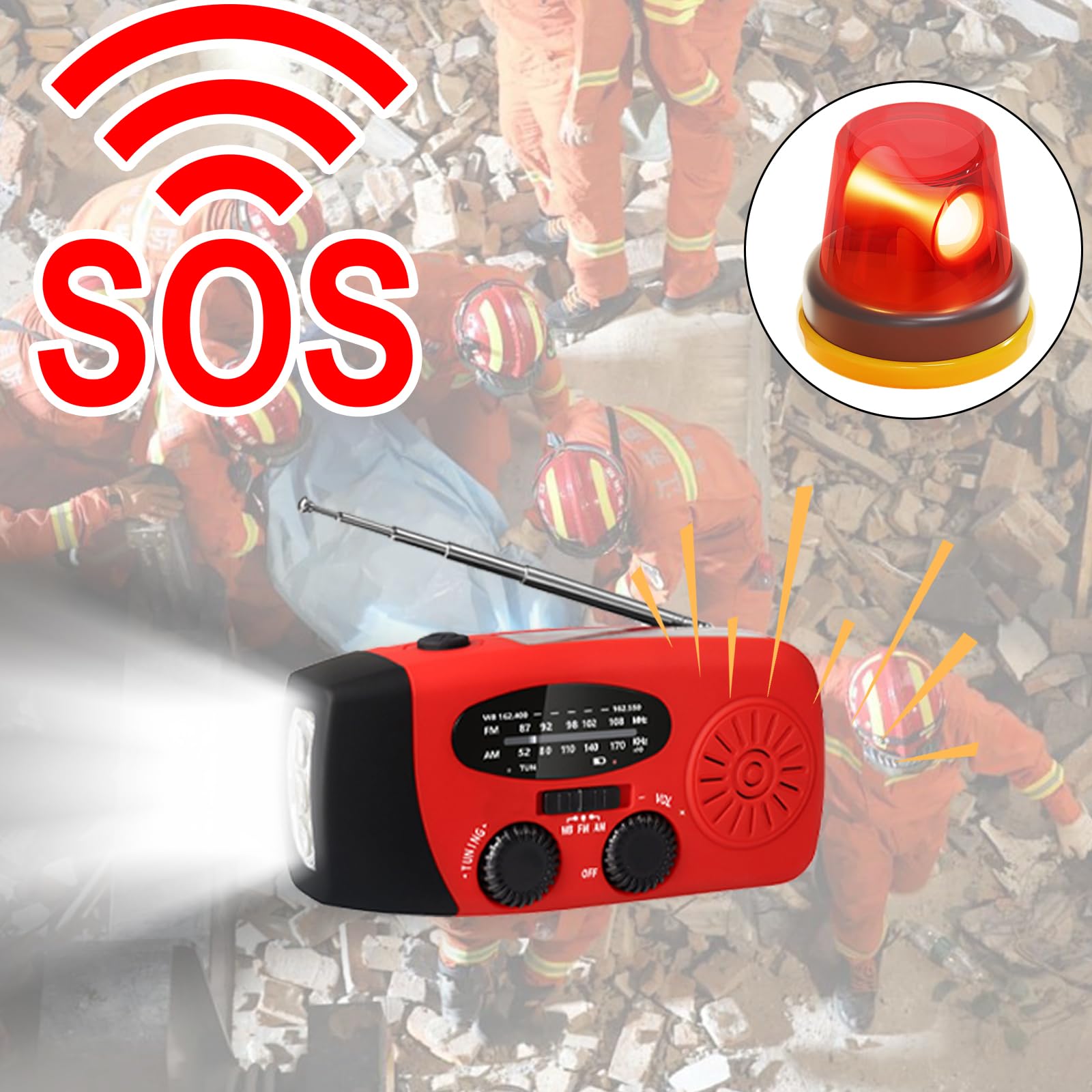 Radio à manivelle solaire LED AM/FM météo recharge téléphone portable camping randonnée urgence jaune