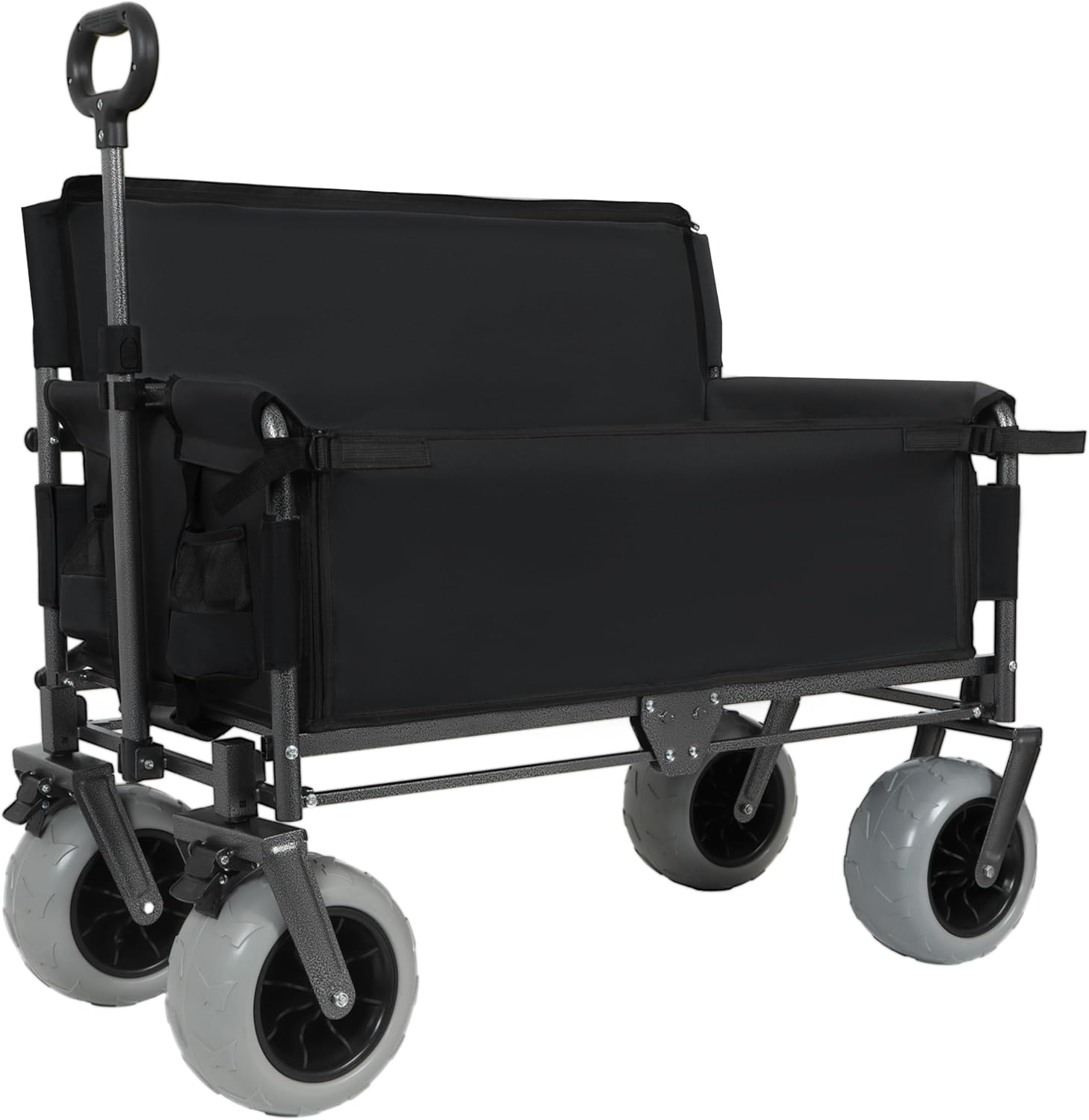 Folding Wagon Cart with Bench Seat - 3-in-1 Collapsible Utility Cart & 500 lbs Capacity All-Terrain Wheels - Mobility Aid & Seating Solution for Rehabilitation Patients & Outdoor Activities