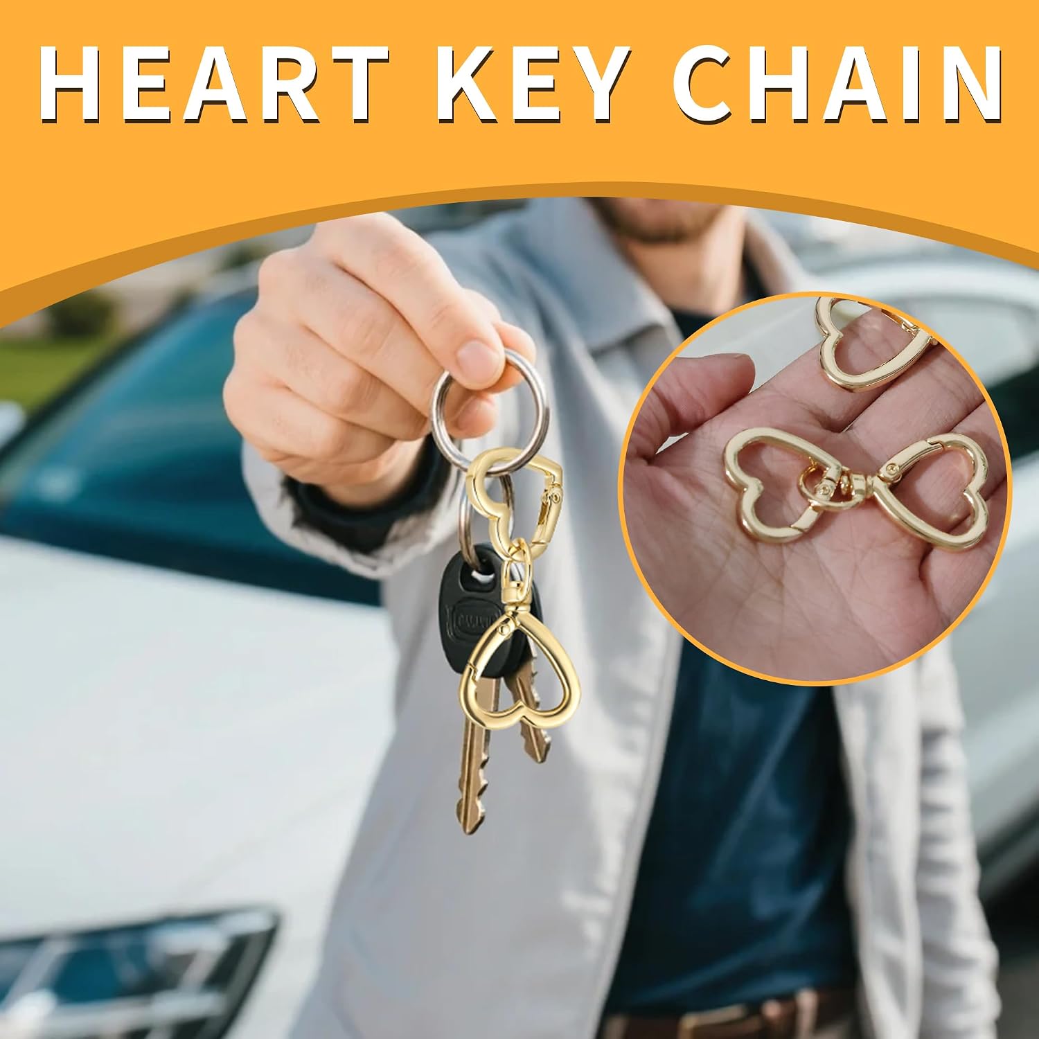 16Pcs Heart Swivel Spring Clasps， Heart Keychains with Heart Key Chain and Gold Keyring Clip, Keyring Clasp Bag Charm Clip Keychain Attachment, Key Clip for Purse（ Gold） image 2