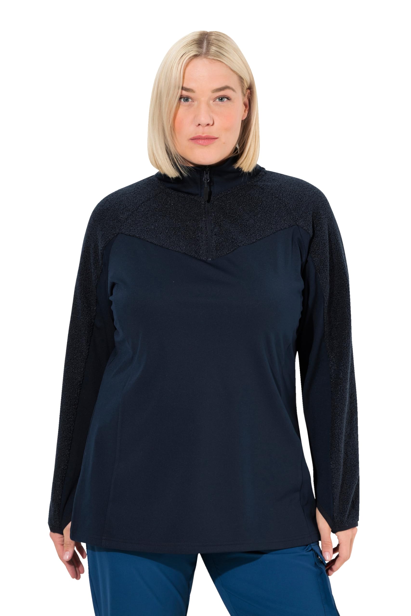 Ulla Popken Women's Marine Wear Plus Size Curvy Teddy Fleece Troyer Collar Sweatshirt 42+ 830624130-42+