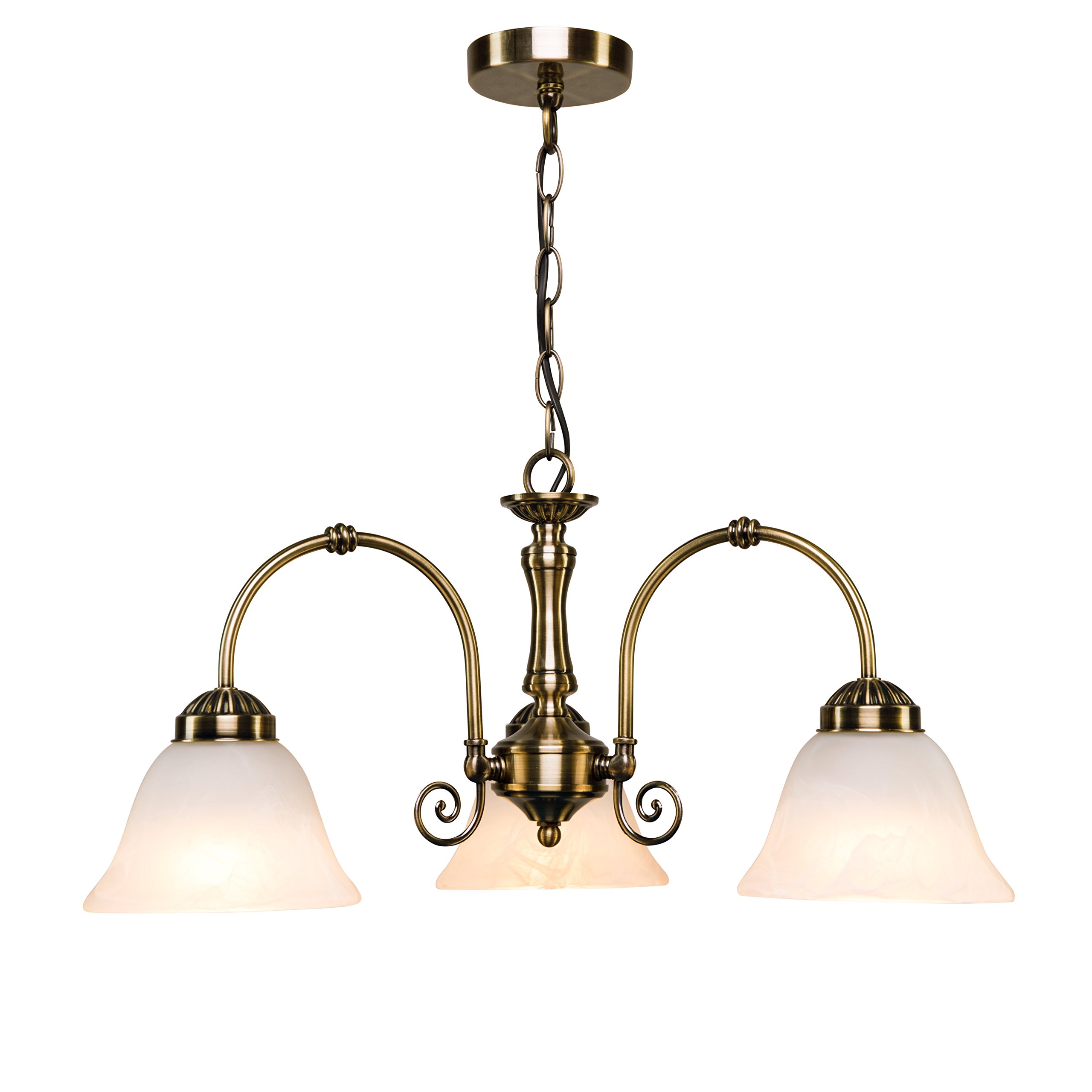 Lighting Supermarket Elegant Diner Ceiling 3 Light Pendant - Antique Brass - Alabaster Glass