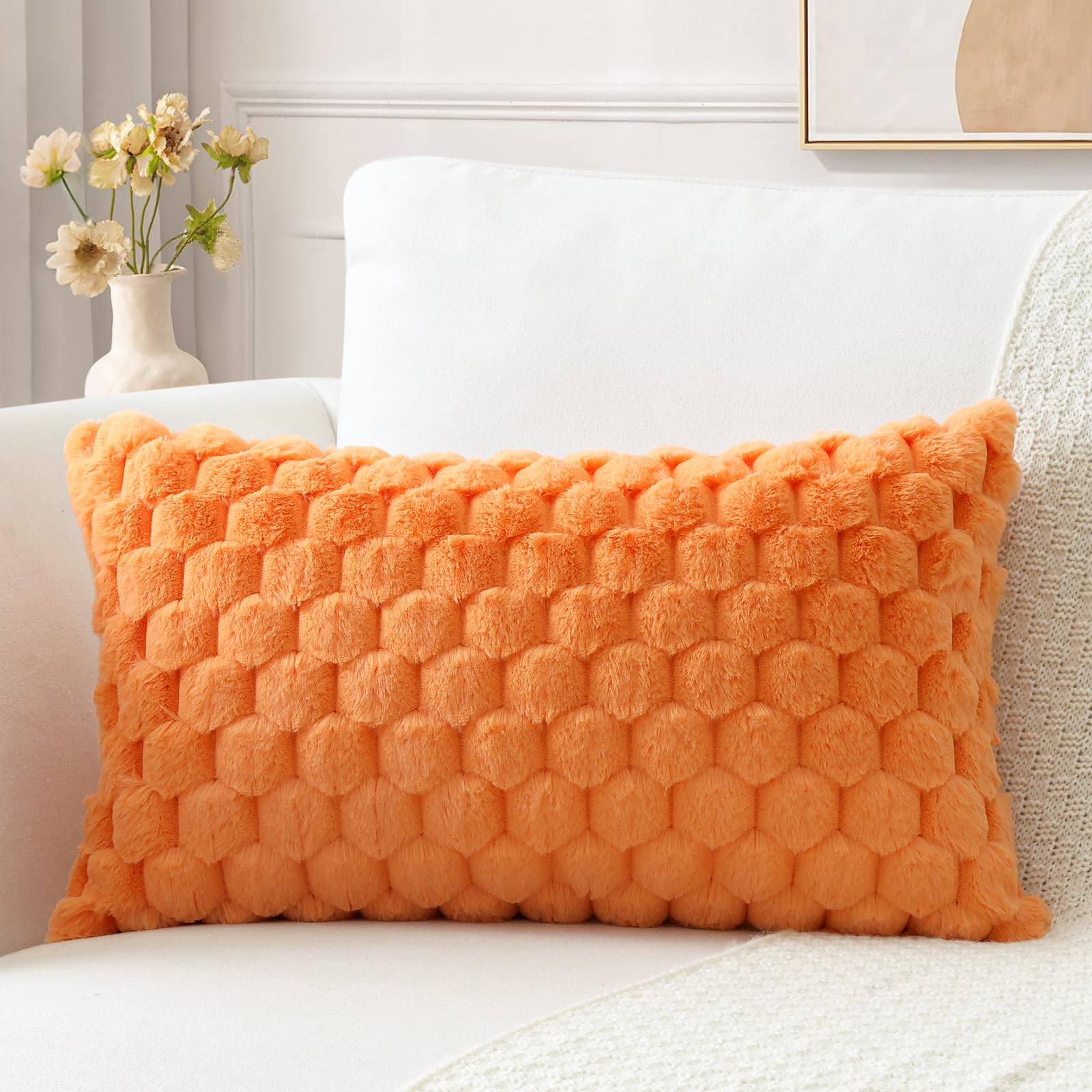 Sungeek Orange Fluffy Faux Fur Cushion Covers 30x50 cm, Soft Cozy Plush Velvet Decorative Throw Pillow Covers 12x20 Inch Lumbar Pillowcases for Sofa Couch Bed Living Room — image 1