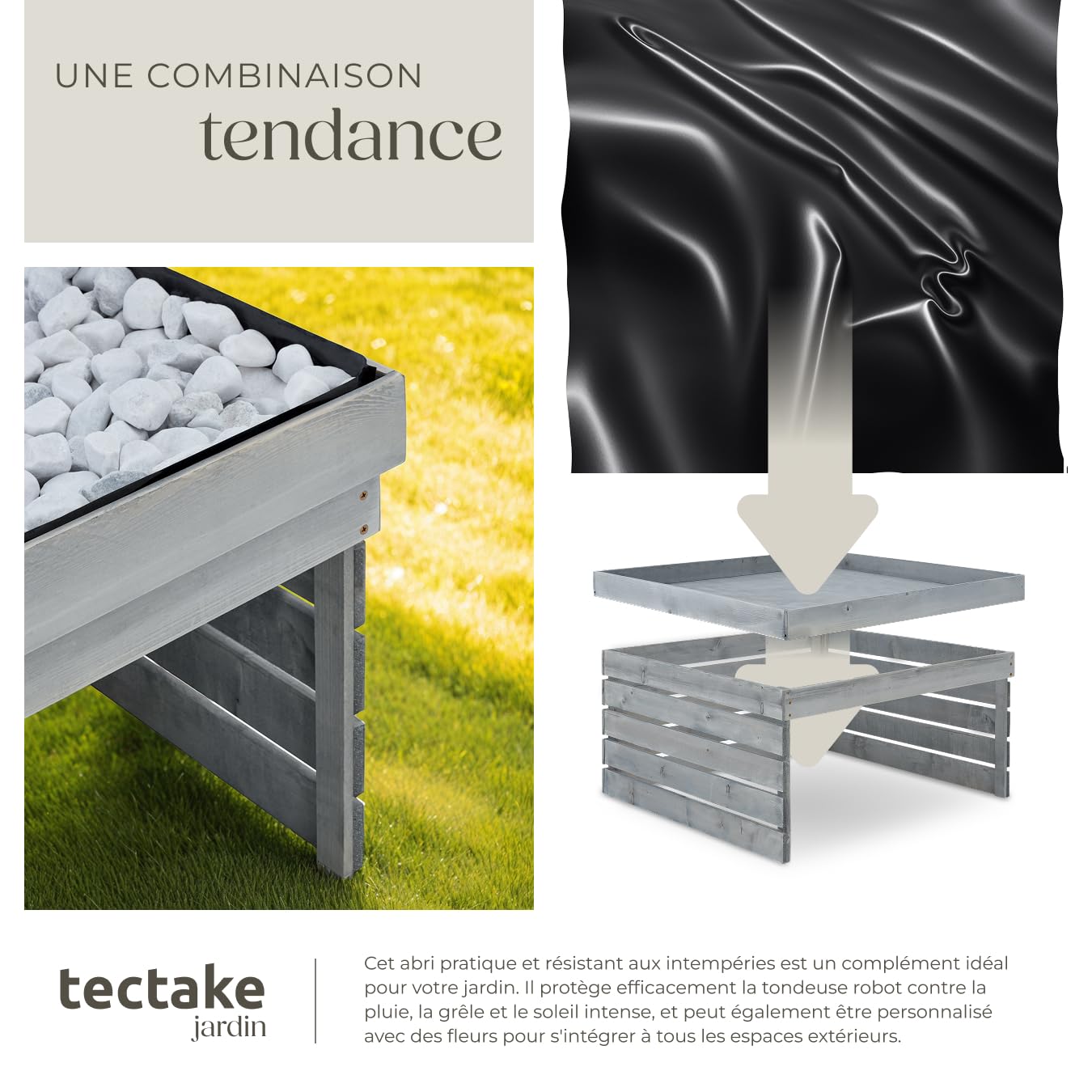 tectake® Abri garage 84x78x46 cm pour Robot tondeuse sans fil périphérique en bois avec Toit végétal bac à plantes bac à fleurs, Rangement jardin pour tondeuse gazon, Résistant aux intempéries & UV