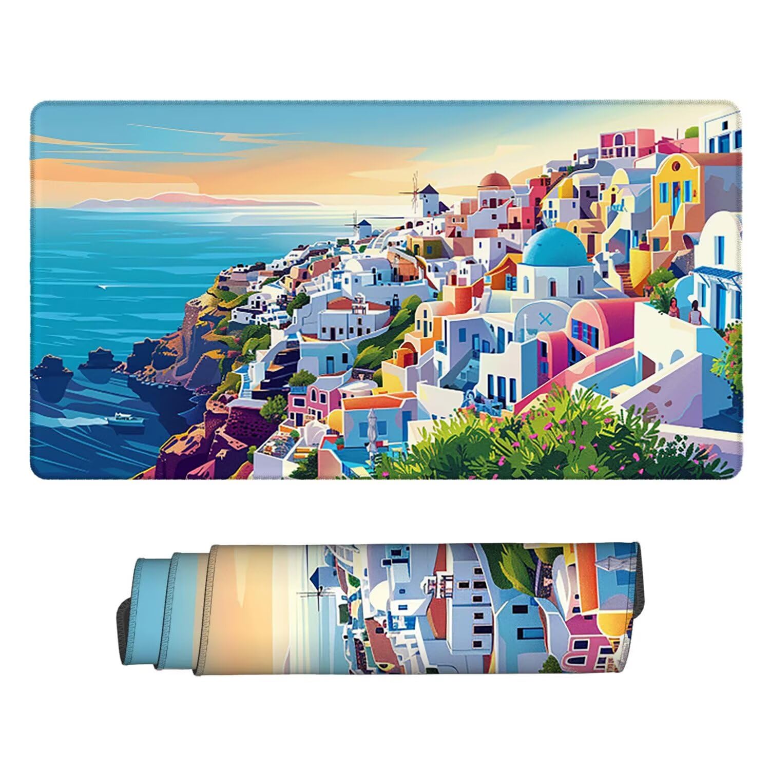 Tapis Souris Gaming XXL 1000 x 500 mm - Grand Tapis Bureau avec Base Anti-Dérapage - Mouse Pad Gamer Imperméable - Couverture Complète du Bureau - Multifonction Mouse Pad (Ville en Bord de mer) j-285