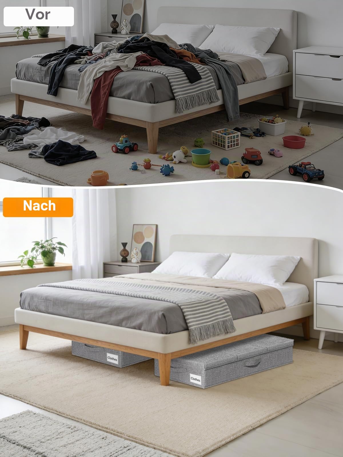 Unterbett-Aufbewahrung mit Deckeln, 2 Stück, große Unterbett-Aufbewahrungsbehälter für Kleidung mit 3 Griffen, faltbar, niedriges Profil, stapelbar, für Decke, Schuh, Schlafzimmer, 79 x 40.6 x 14 cm