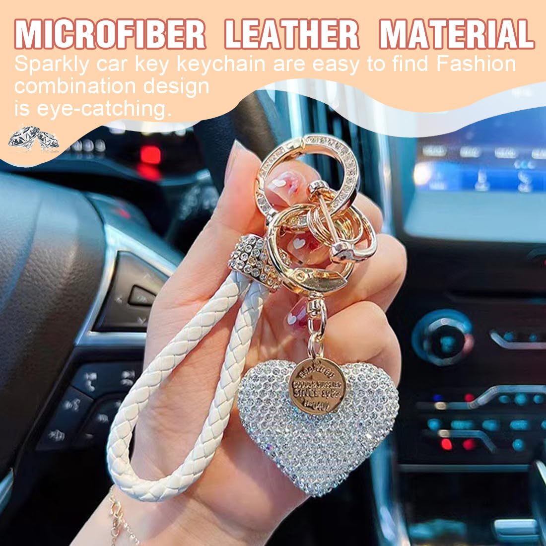 TrustBlai Portachiavi A Cuore Con Strass Per Donna – Portachiavi Auto In Pelle E Metallo, Con Cacciavite E Anello Extra