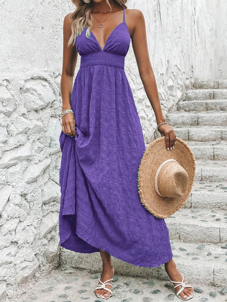 LIGHT DOT Women's Summer Dress Spaghetti Straps V Neck Dress High Waist Flowy Maxi Dress Daily Casual - Image 7
