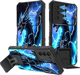 for Samsung Galaxy A03S Case, Galaxy A03S Case with Slide Camera Cover, Dual Layer Built-in Kickstand Boys Men Phone Case for Samsung A03S 6.5", Blue Dragon
