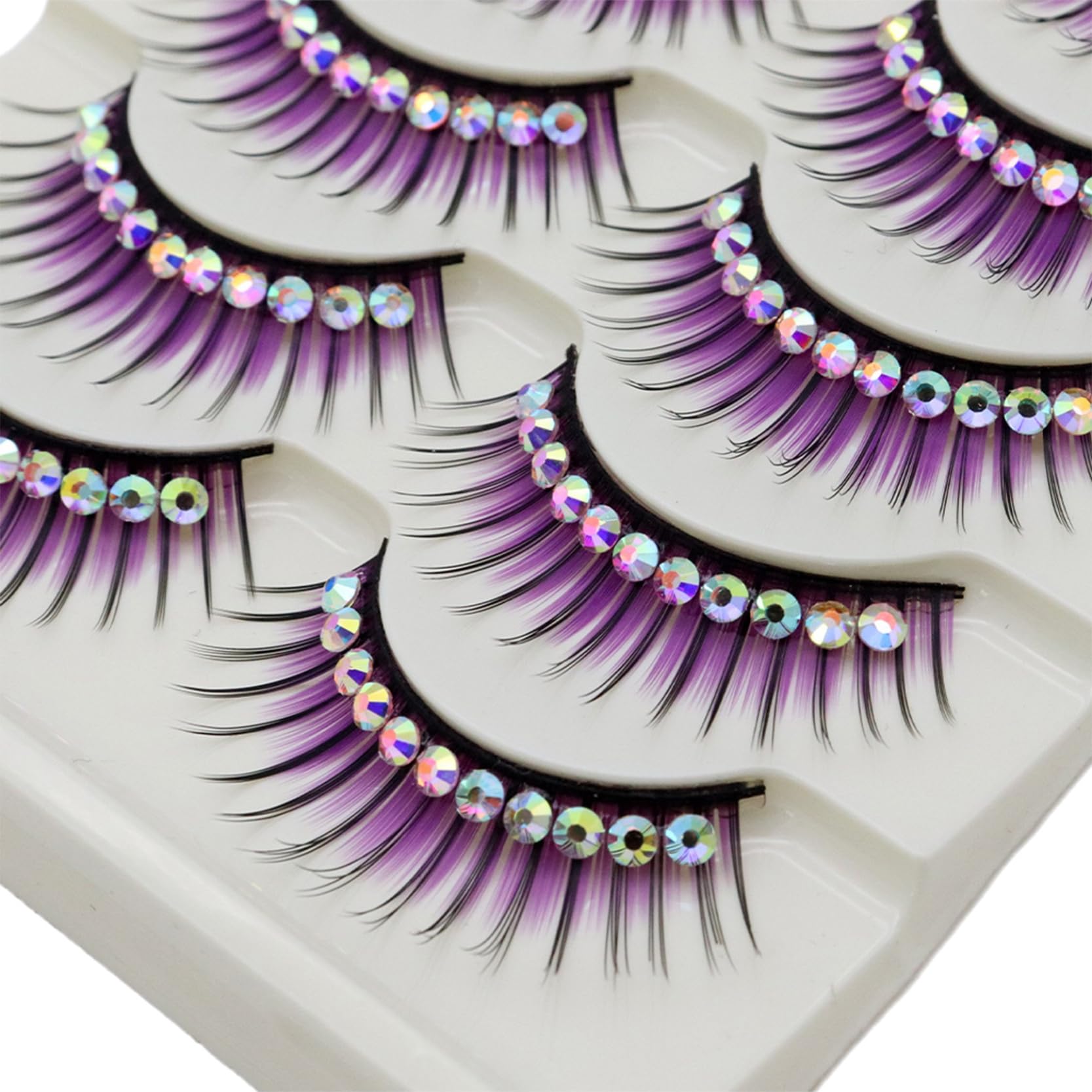 Lorilida 5 Pairs Durable False Eyelashes Colored Glitter Lashes for Cosplay Party Halloween Photography Purple One Size
