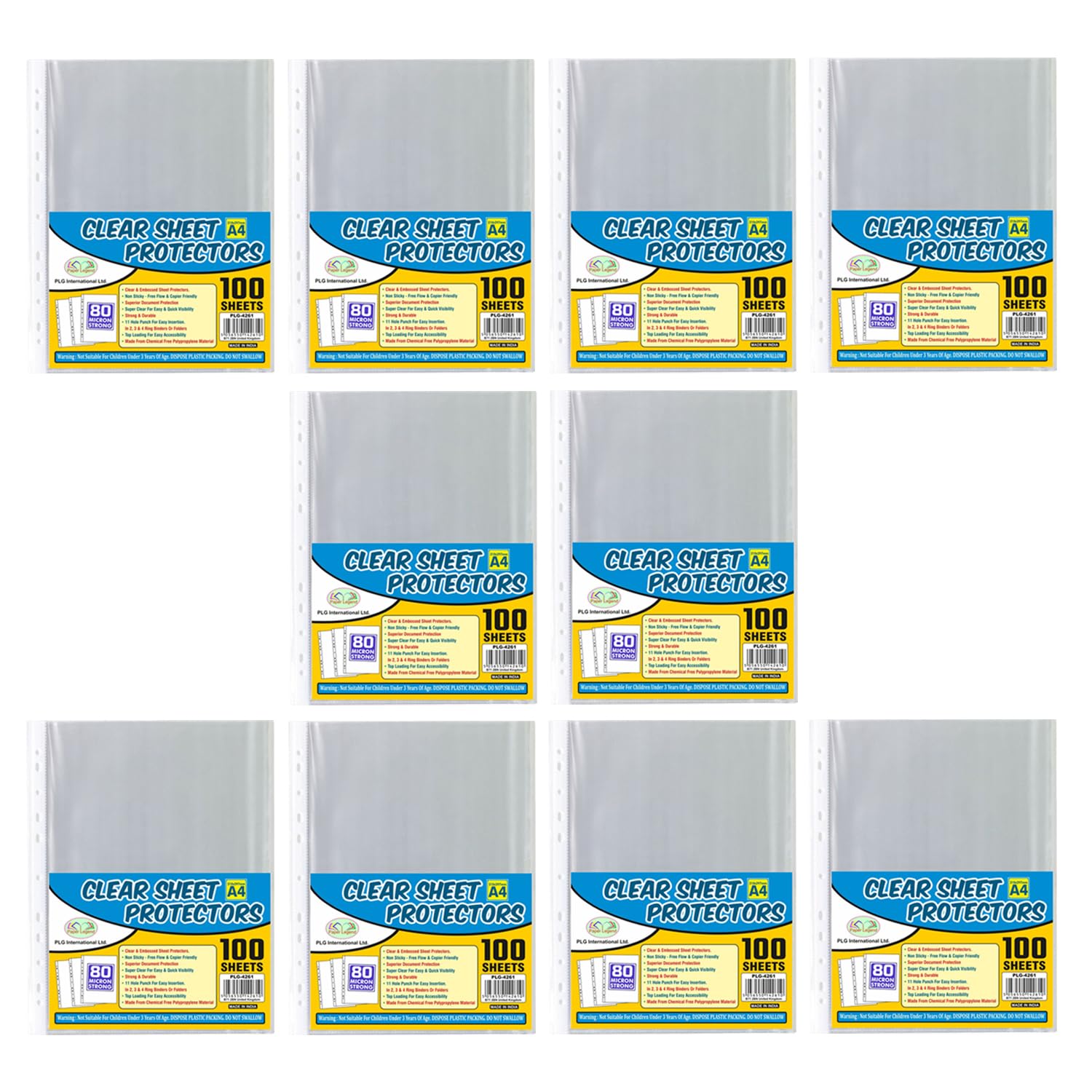 M1SS 1000 Pcs A4 Punched Pockets 100 Sheets 80 Micron for Folders Plastic Punch Pockets Filing Wallets Sleeves