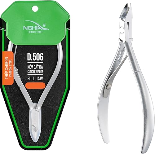 Pinza de cutícula de acero duro de alta calidad, D-506, pinza de precisión para uñas con mandíbula completa chapada en gris y resorte único