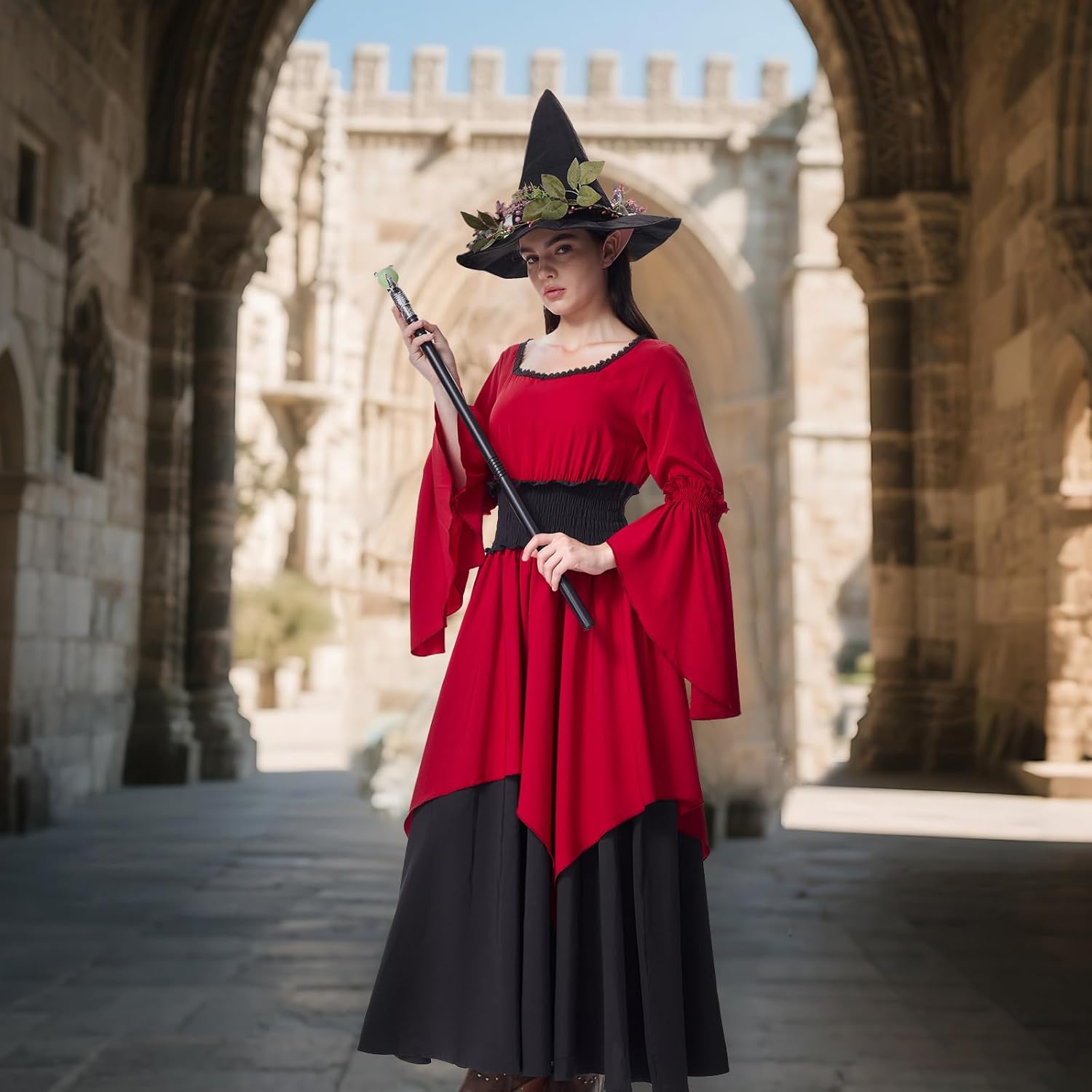 Renaissance Witch Costume Women, Medieval Red Victorian Dress Gothic Vampire Fairy Dress Cosplay for Halloween - Image 7