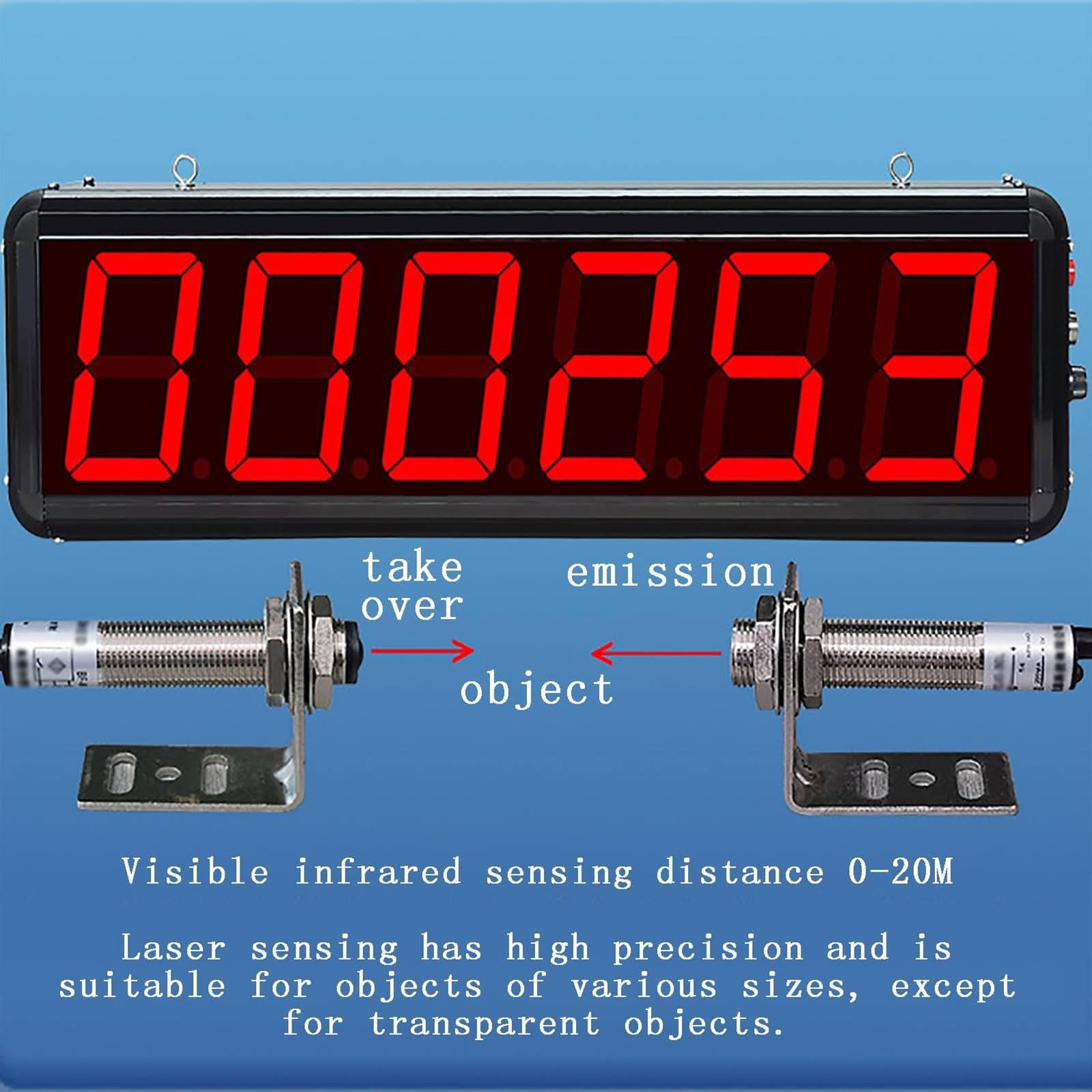 Contatore Digitale a Doppia sonda, Display a LED a 6 cifre, intervallo di conteggio 0-999999, Distanza di rilevamento 0-20 m, Protezione della Memoria per Nastri trasportatori e,3 Inches