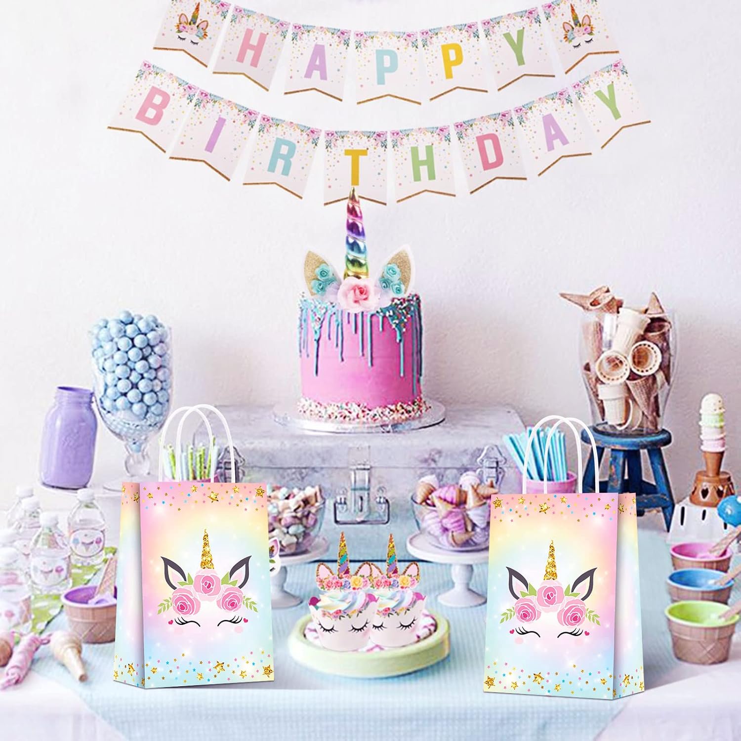 KERINGO 16 PCS Party Favor Bags for Unicorn Birthday Party Supplies Gift Goody Treat Candy Bags for Rainbow Horse Favors Decor for Rainbow Horse Themed Birthday Decorations - Image 8