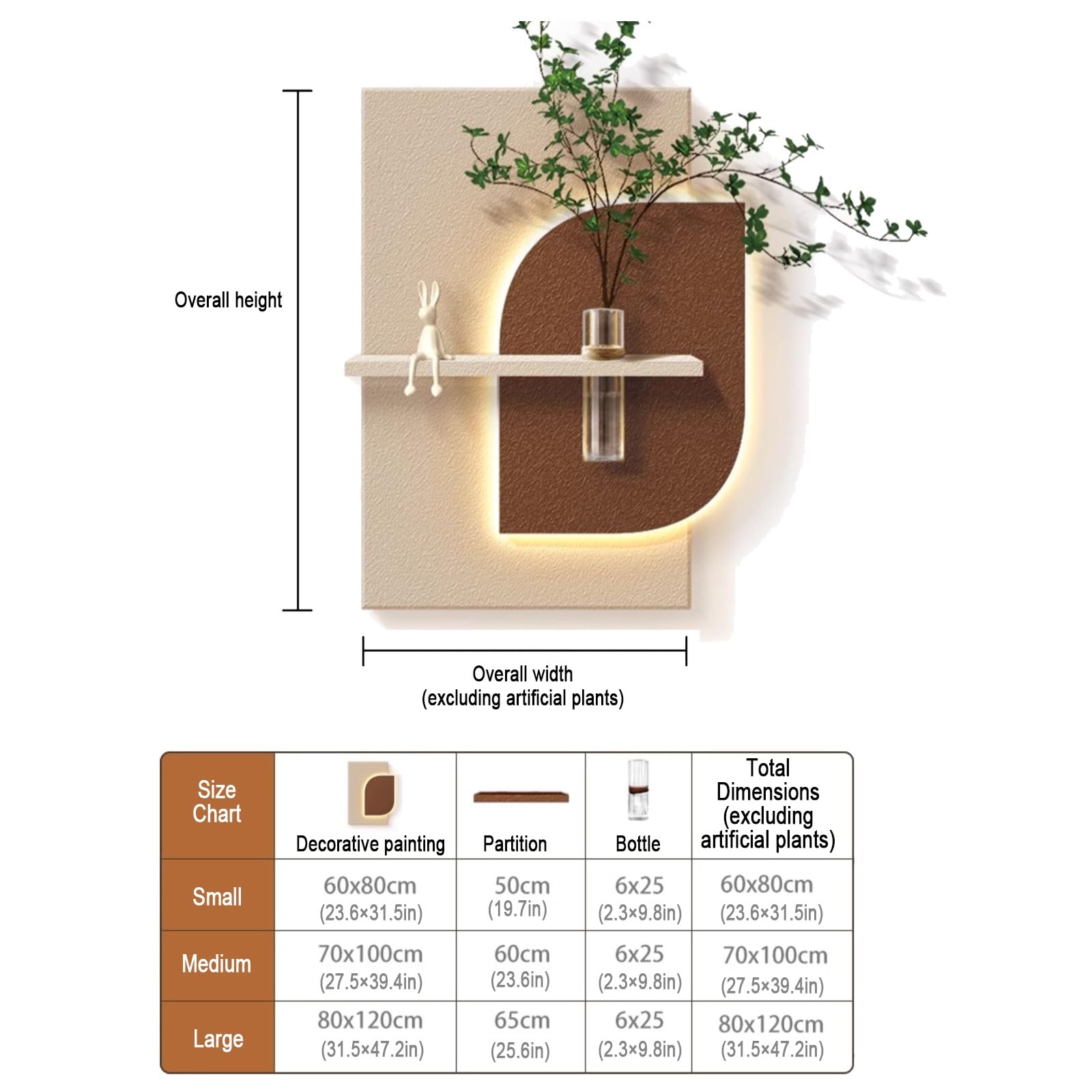 Cuadro decorativo LED en relieve 3D, colgante de pared con plantas y luces LED, decoración de pared de arenisca sin bordes, ideal para sala de estar, entrada o pasillo Incluye fuente de alimentación