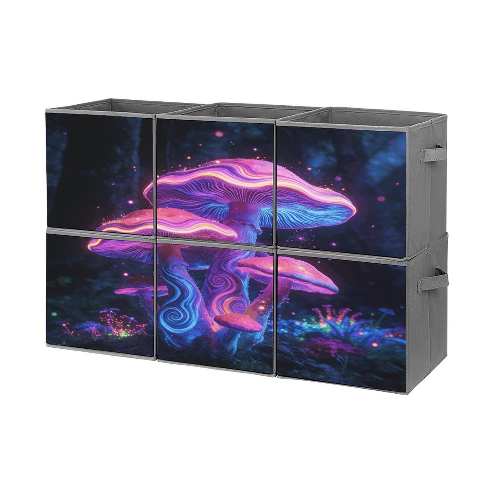 Fodpand Style Psychedelic Mushrooms Cube Bins With Double Handles,Set Of 6 Cube Organizer, Stackable And Foldable Storage Bins For Organization, Closet, Shelves, Offices