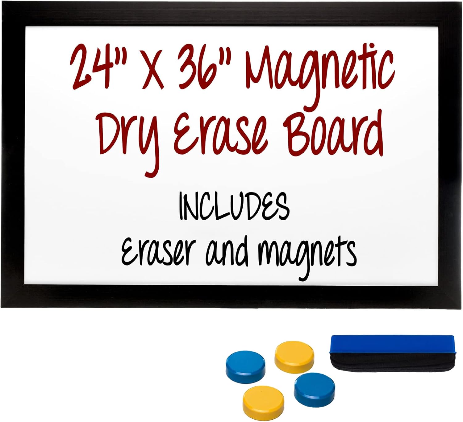 Excello Global Products Black Wooden Magnetic Dry Erase Whiteboard, 24"x36"