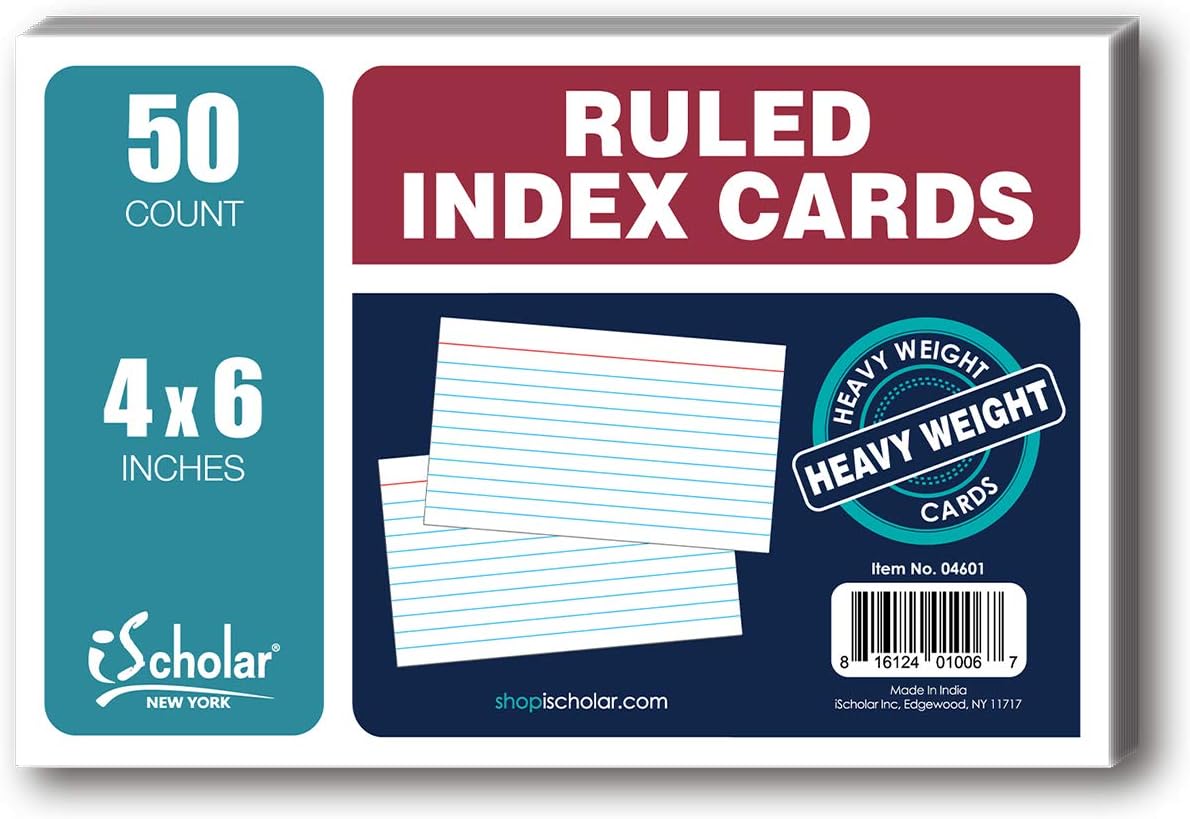 iScholar Index Cards, Assorted Colored, Ruled, 4 x 6 Inches, 100 Card Pack (04616) : Office Products
