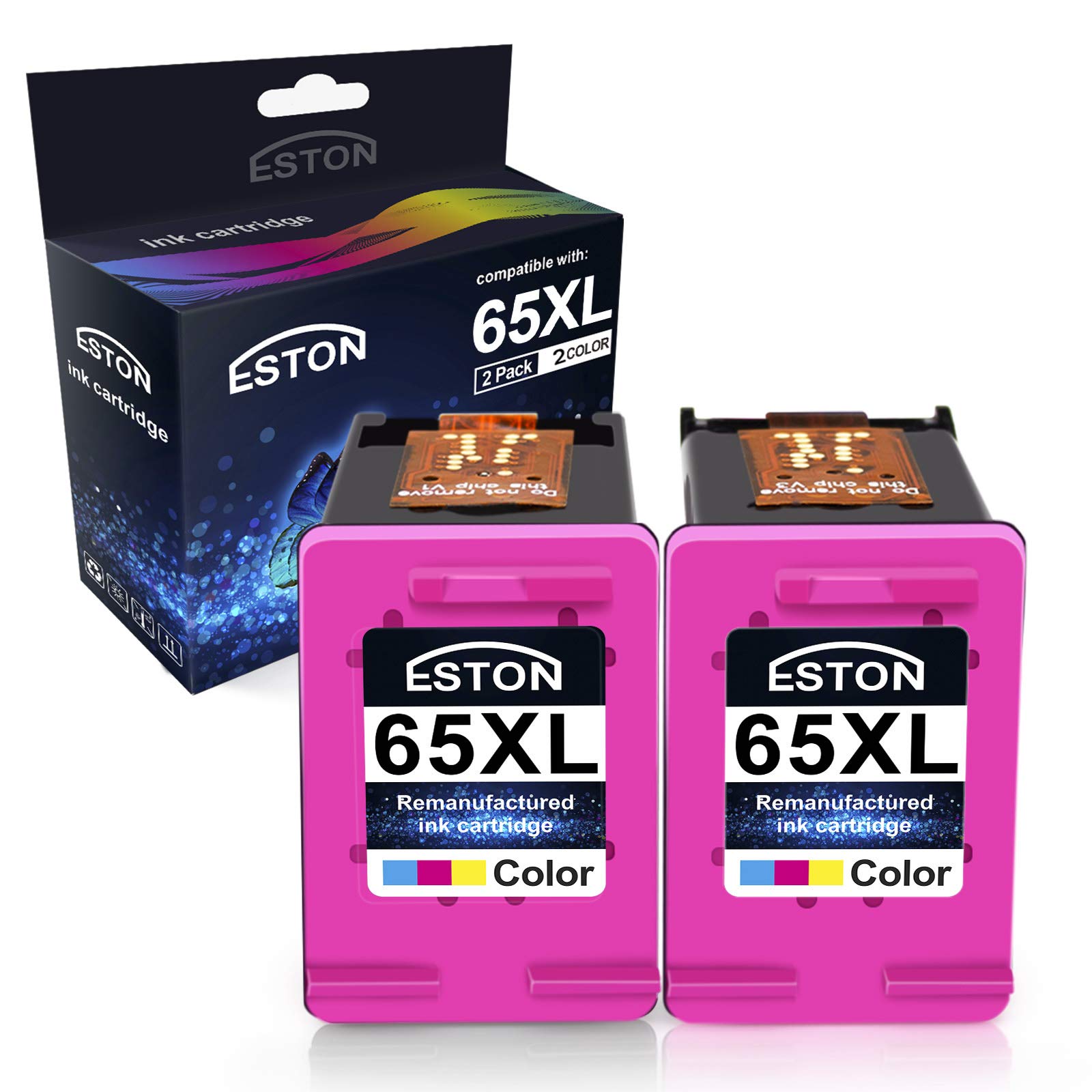 ESTON Remanufactured Replacement for 65XL Color Ink Cartridge for Printers Envy 5055 5052 5058 DeskJet 2655 2622 2624 2652 3755 3752 3720 3723 3730 3732 Printer (2 Color)