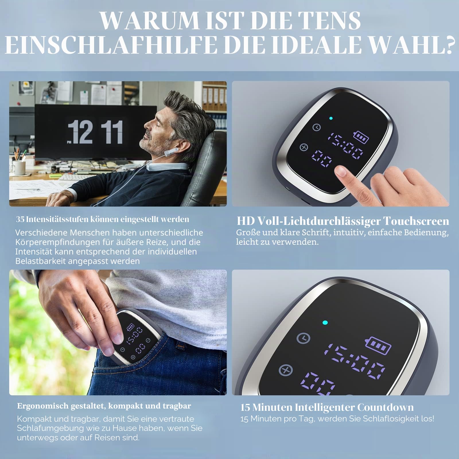 iKeener Einschlafhilfe Gerät für Schlaflosigkeit,Tragbare CES Mikroelektronischer Impulgerät,Schnelle Einschlafen,Verbesserung Schlafs,Linderung Angstzuständen,Depressionen,Kopfschmerzen(Schwarz)