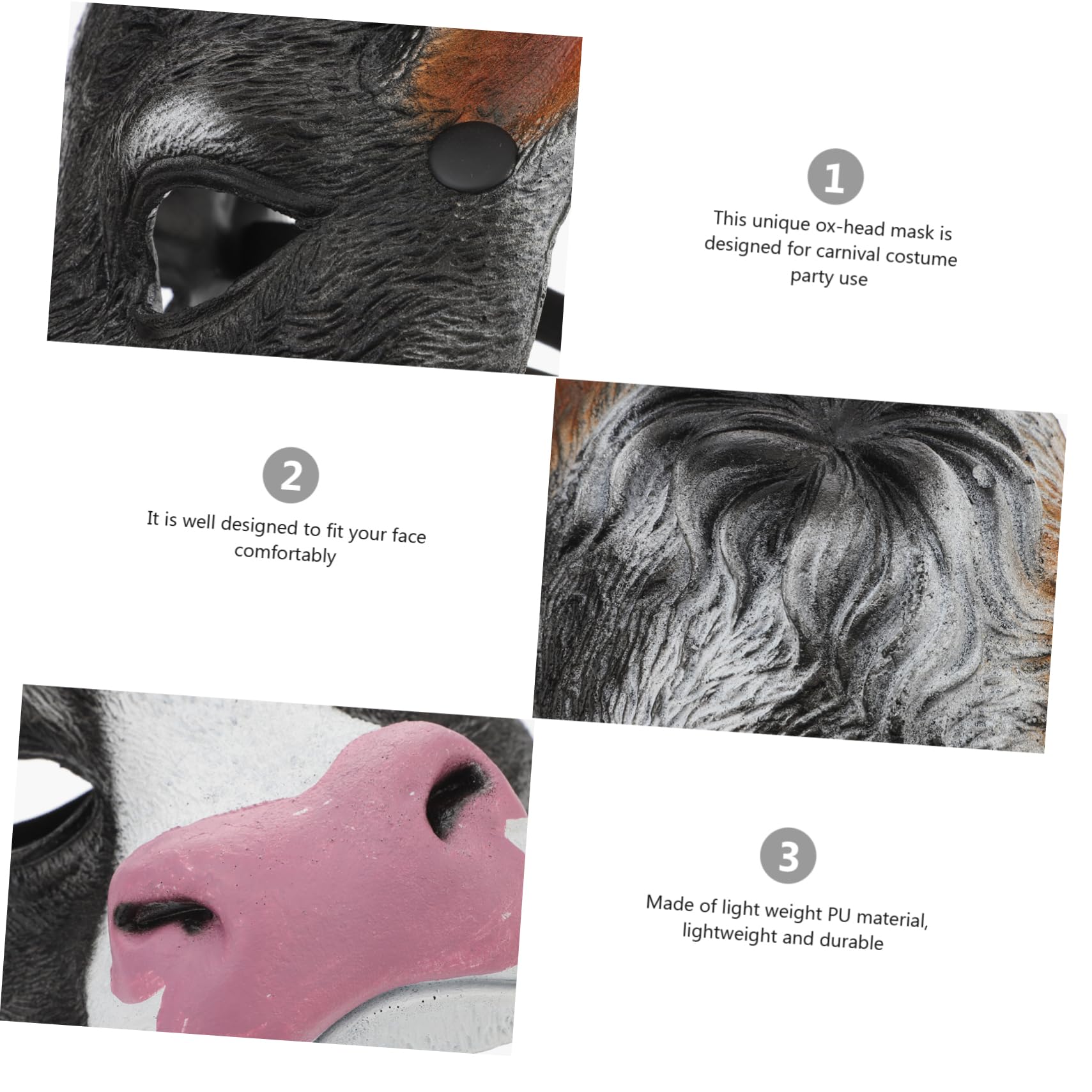 CATIEBYE 1pc Realistic Ox Mask for Halloween Cosplay Pu Party Costume Accessory Scary Face Mask for Carnival Masquerade Fits Adults for Festive Celebrations